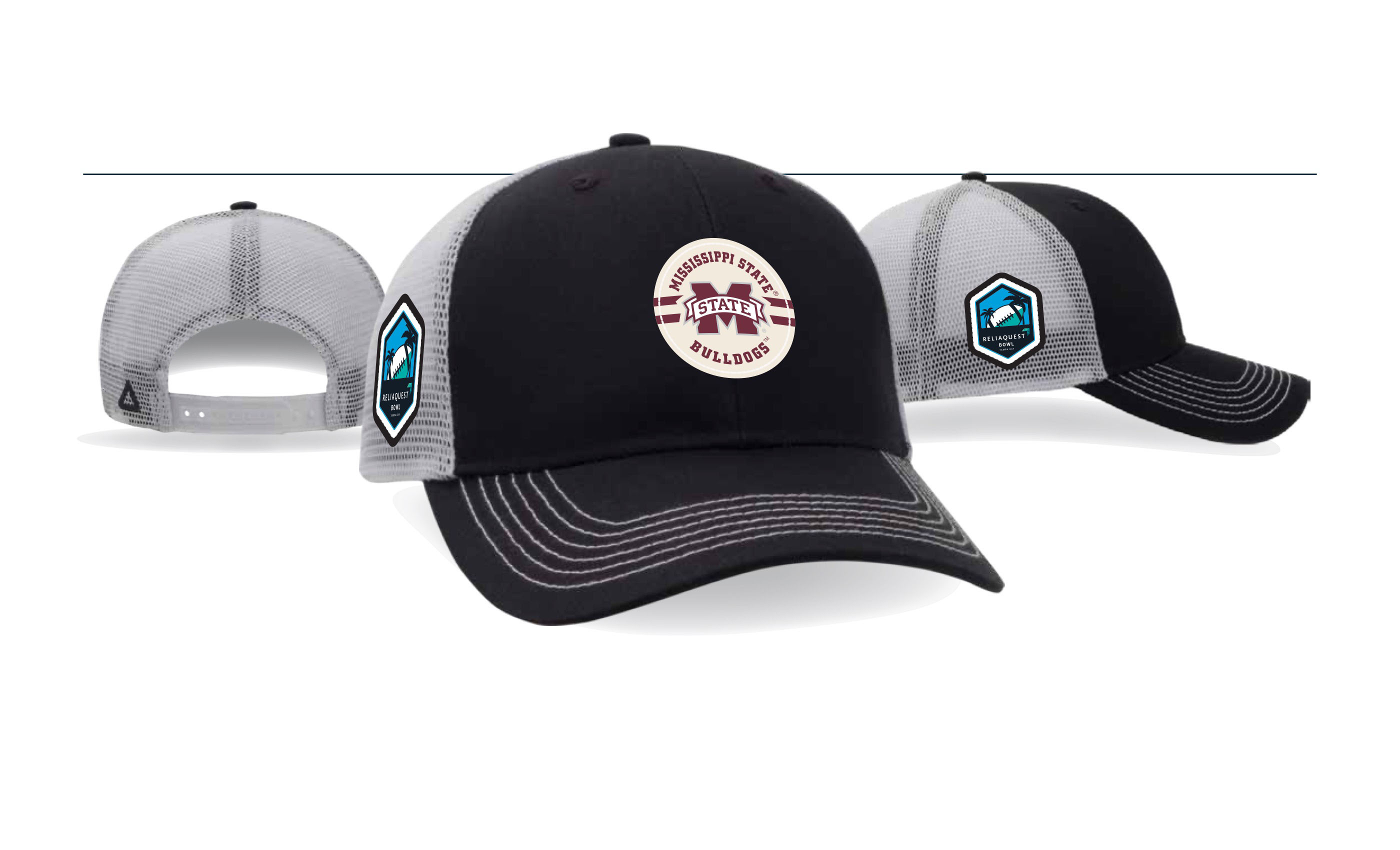 RELIAQUEST BOWL Mississippi State Leather Trucker Black Cap